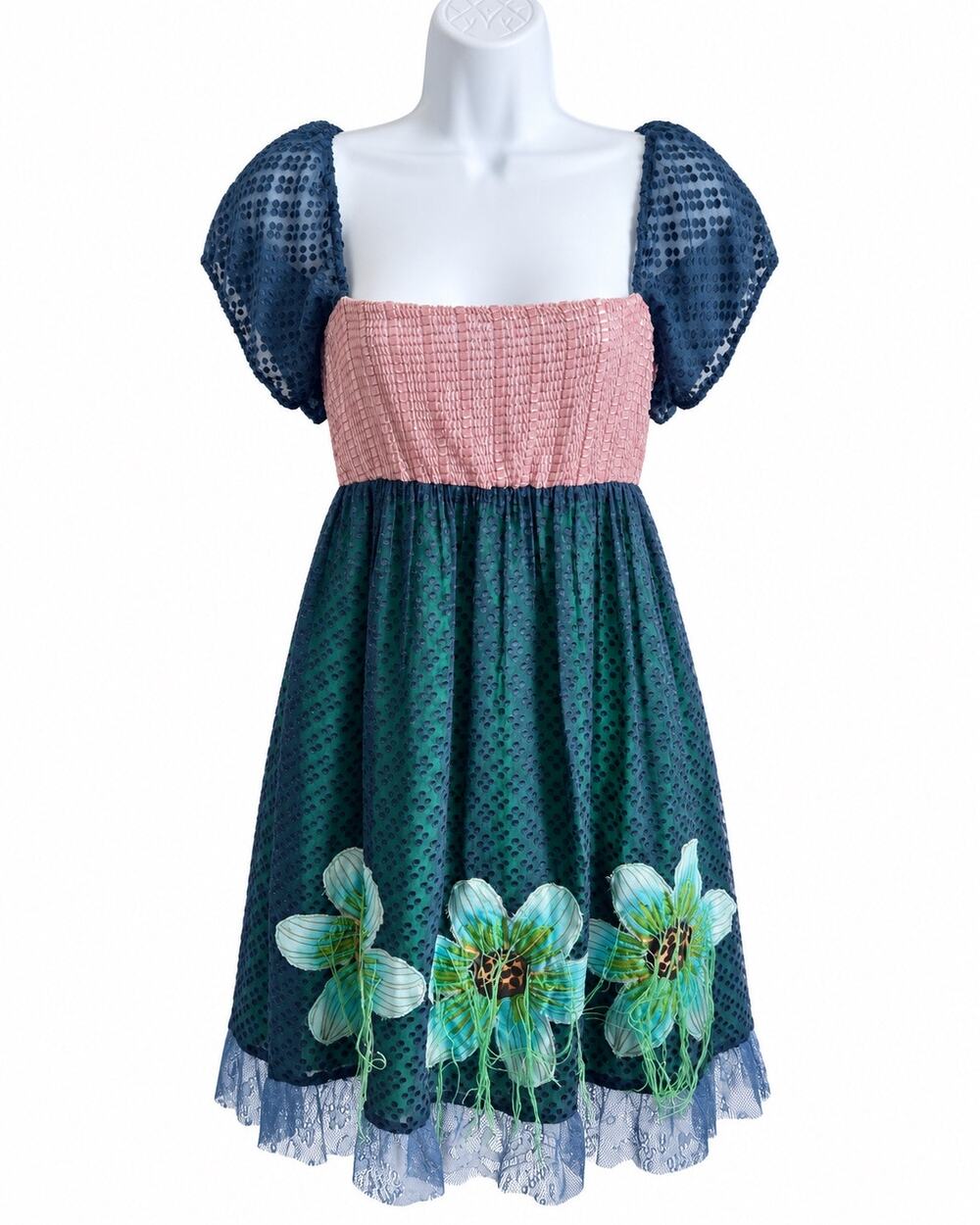 Custo Barcelona Floral Lace Artsy Babydoll Dress Women's 1 XS Fairycore Y2K